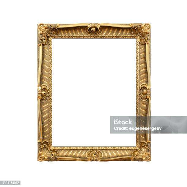 Gilded Blank Wooden Frame Isolated On White Stock Photo - Download Image Now - Picture Frame, Gold Colored, Elegance