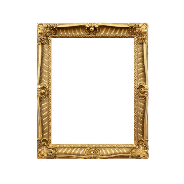 estrutura de madeira em branco dourada isolada no branco - picture frame - fotografias e filmes do acervo