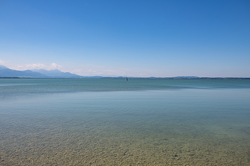 lonely sailboat on lake chiemsee germany
