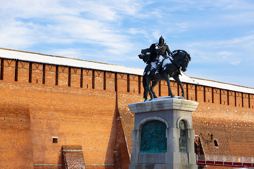 Kolomna, Russia - 17 November, 2022: Equestrian monument to Prince Dmitry Donskoy near Kremlin in Kolomna, Moscow region
