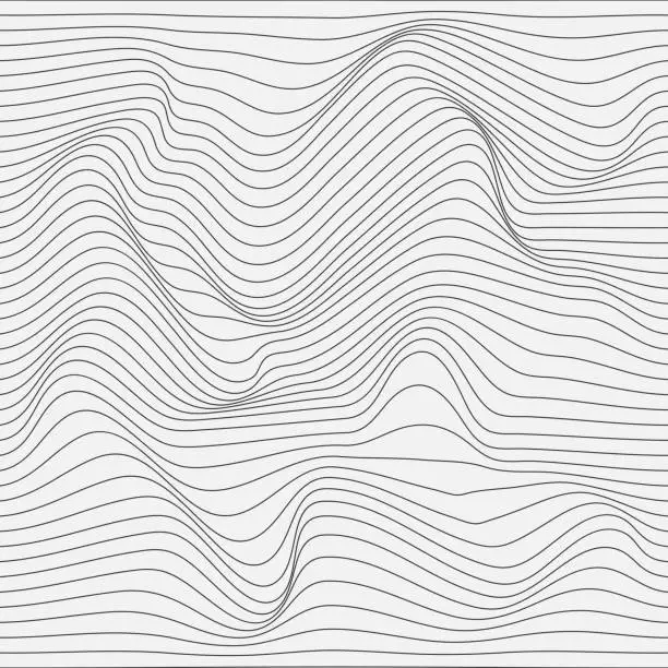 Vector illustration of Relief black and white background with optical illusion of distortion.