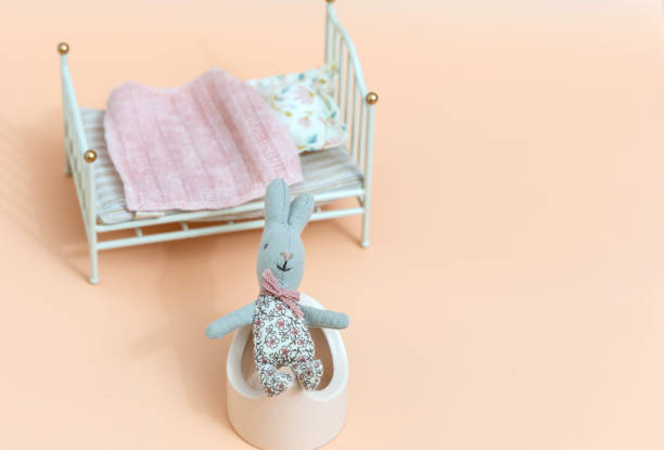 istock Little miniature bunny sitting on a potty. 1447168035