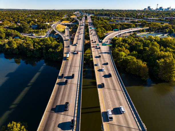 istock Two long Highways over the horizon leading into Austin Texas 1447168431