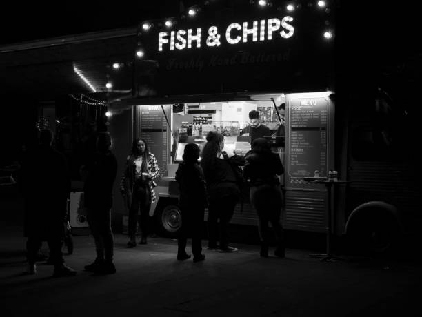 Fish and chip van on the South Bank of the Thames in London, England, UK.