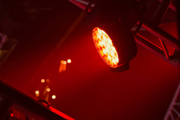 istock Stage lights on a console at a concert against a dark red background 1447172977