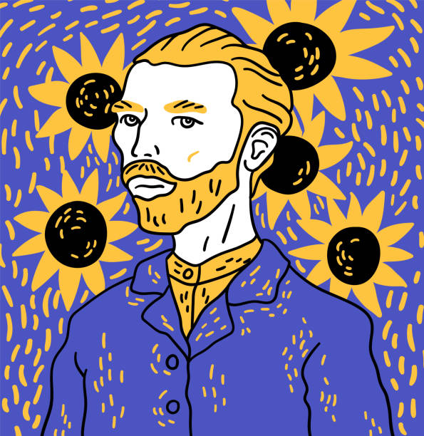 ilustrações, clipart, desenhos animados e ícones de personagem de cor de desenho animado vincent van gogh. vetor - fine art painting