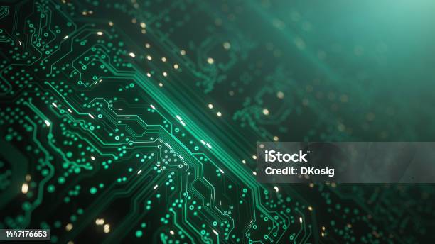 Circuit Board Green Computer Data Technology Artificial Intelligence Stock Photo - Download Image Now
