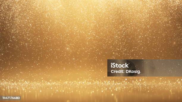 Bright Gold Rain Abstract Background Christmas Award Celebration Success Glitter Stock Photo - Download Image Now