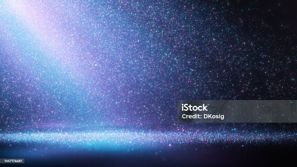 Purple And Blue Particles Raining Down - Glitter, Celebration - Background Image With Copy Space Digitally generated background image. Perfectly usable for a wide range of topics. Glittering Stock Photo