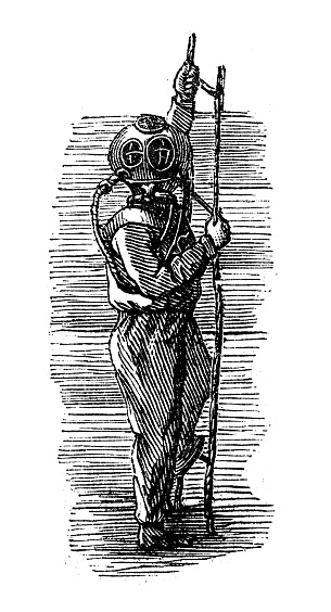 Antique engraving illustration: Diving suit