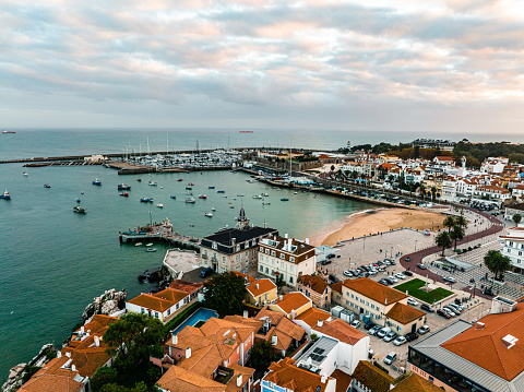 Aerial view of Cascais bay, Portugal in the summer