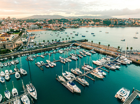 Drone view of marina of Cascais Portugal