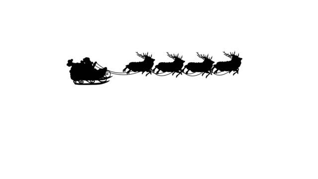 Santa Claus and and reindeer silhouette. 4 different distance isolated animations. The concept of happy new year, gift box, moon, greeting, animal sleigh, deer, holiday, character animation, fairy tale, illustration, chroma key, silhouette,  isolated