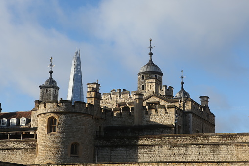 historical walls around London tower at england UK