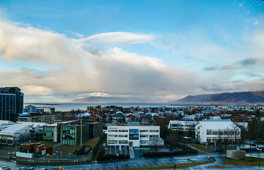 Iceland landscape in Reykjavik, view from Hilton Nordica