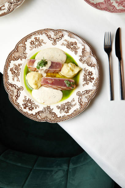 istock grilled tuna steak with mashed potatoes and gravy on a beautiful plate 1447189435