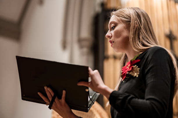 Women singers in Church Choir during performance at Concert stock photo