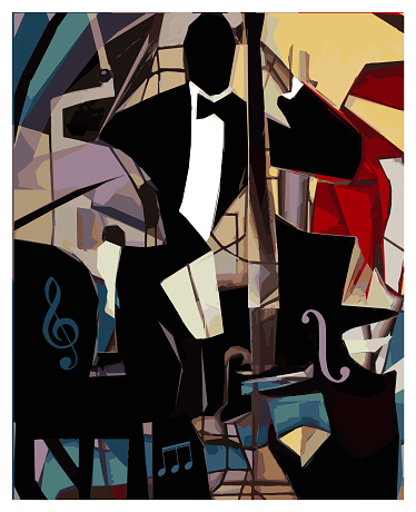 Contemporary art abstract original composition about jazz - cubism inspiration - vector illustration (Ideal for printing, poster or wallpaper, house decoration)