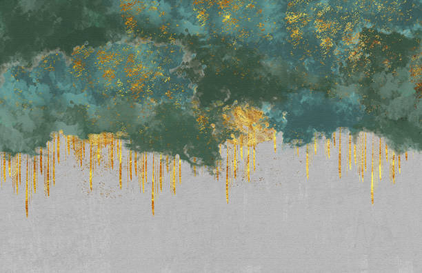 istock 3d minimalist drawing art wallpaper for wall decor.Resin geode functional, like watercolor geode painting. golden tree, green, light brown, and turquoise background 1447190869