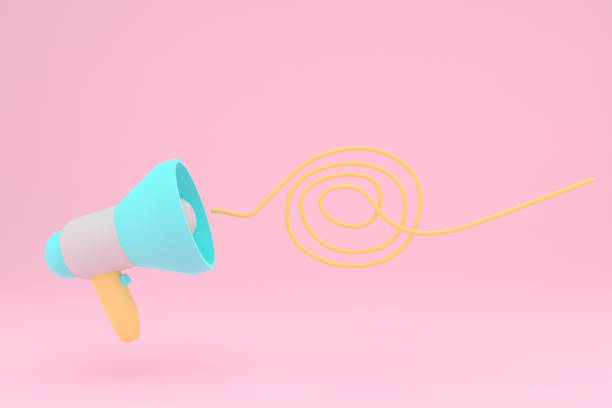 istock Cartoone megaphone loudspeaker on a pink background. Copy space for text. 3d render. 1447191875