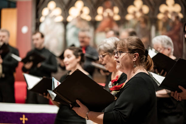 Church Choir during performance at Concert stock photo