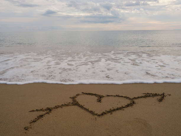 istock Heart shape on the sandy beach 1447192493