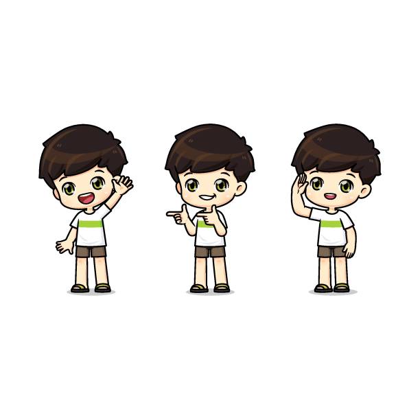 istock Set of Cute boy mascot cartoon character in many pose 1447195155