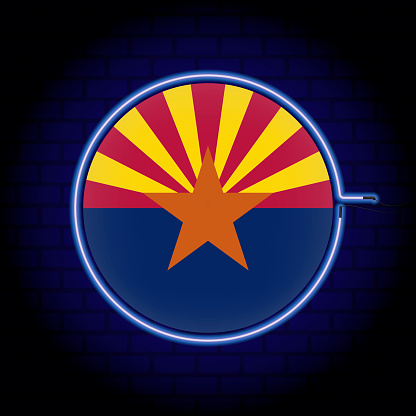Neon flag of the state of Arizona. Vector illustration.