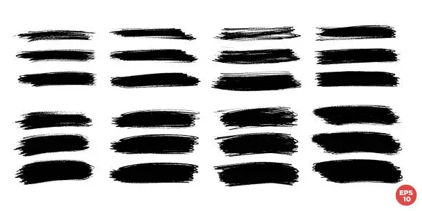 Vector illustration of Vector set of hand drawn brush strokes, stains for backdrops. Monochrome design elements set. One color monochrome artistic hand drawn backgrounds.