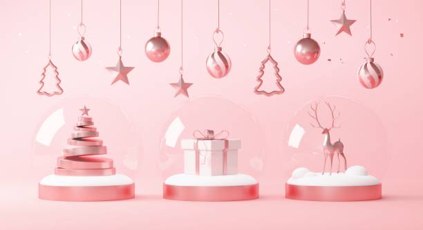istock Christmas backgrounds with podium stage platform in minimal New year event theme. Merry Christmas scene for product display mock up banner. Empty stand pedestal decor in Xmas winter scene. 3D render. 1447203580