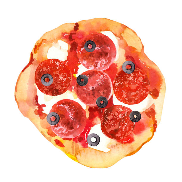 illustrazioni stock, clip art, cartoni animati e icone di tendenza di pizza fritta tradizionale italiana con mozzarella, olive, peperoni e pomodori. - focaccia