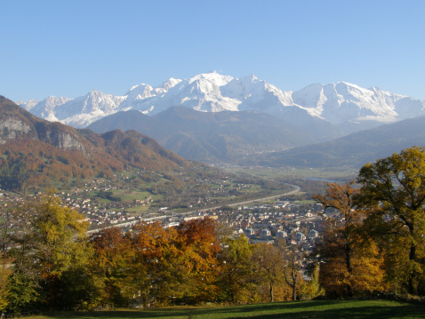 Sallanches in front of Mont Blanc, in autumn         