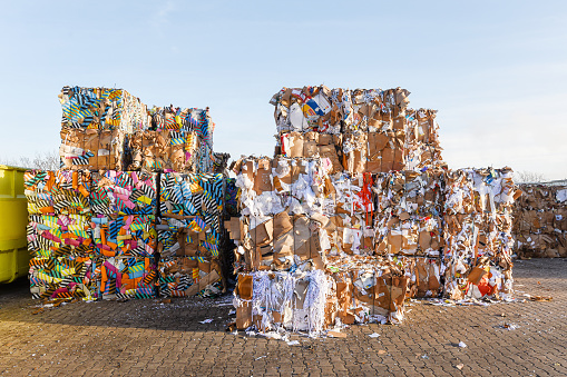 Bundeled Bales of waste material collected at a garbage disposal