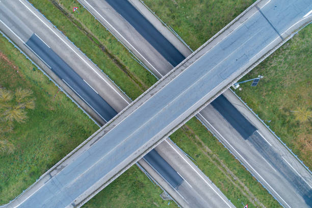 istock drone aerial view of a viaduct over a highway 1447209861
