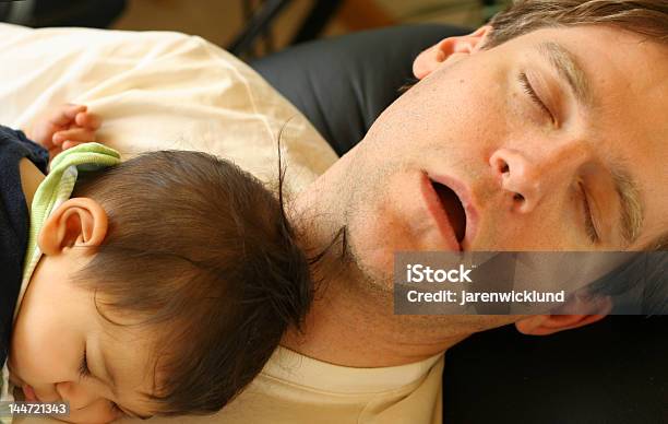 Baby Boy Asleep On Chest Of Sleeping Father Stock Photo - Download Image Now - Adult, Asian and Indian Ethnicities, Baby - Human Age