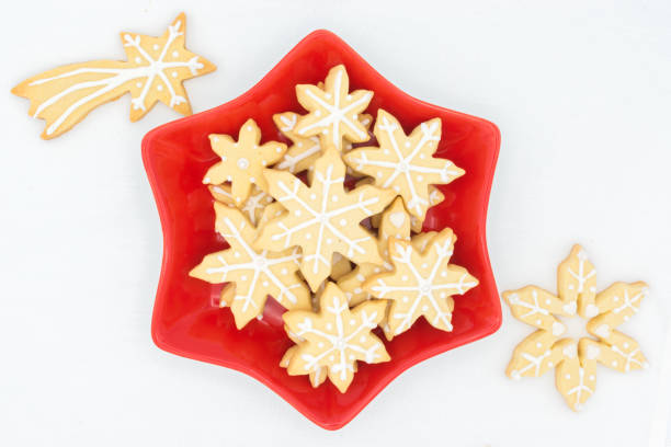 istock Sugar icing Christmas cookies in a star-shaped red plate 1447215125