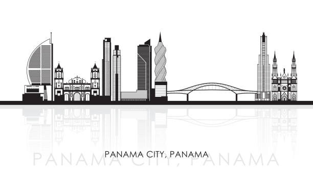 illustrazioni stock, clip art, cartoni animati e icone di tendenza di panorama dello skyline della siluetta della città di panama, panama - panama