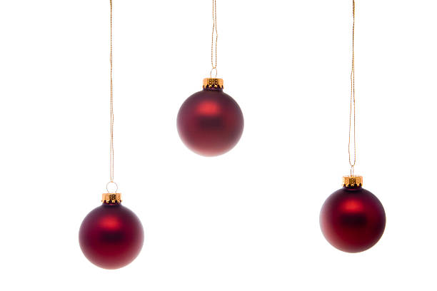 istock Pastel Red Christmas Balls Hanging Isolated White Background 144721753