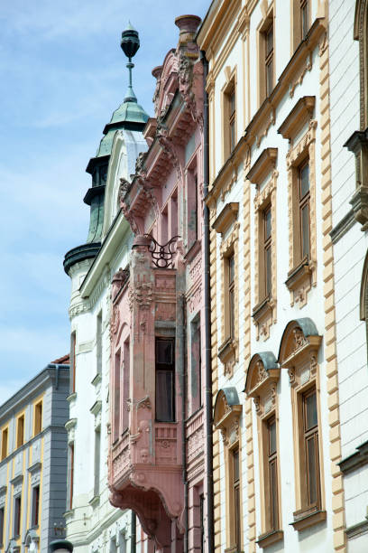 The abstract view of historic houses exterior in Olomouc old town (Czech Republic).