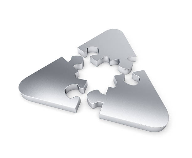 riciclabile puzzle - triangle puzzle three dimensional shape metal foto e immagini stock