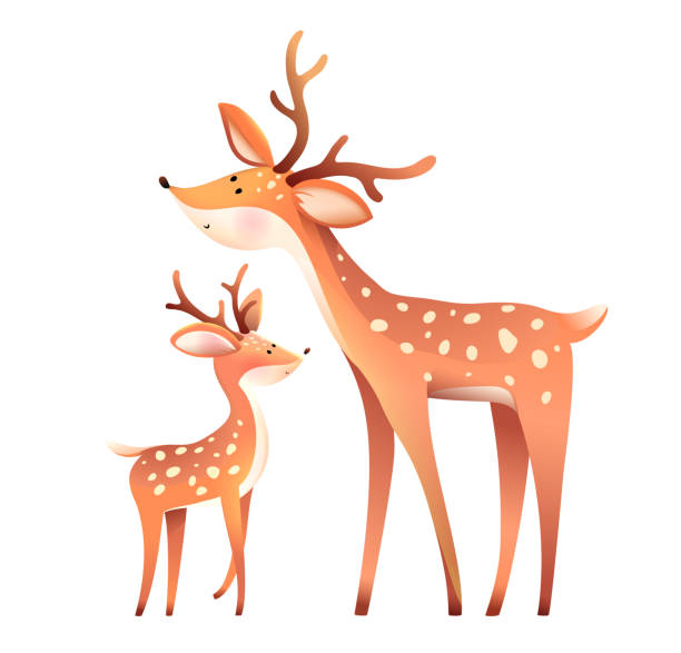 子供のための母鹿と小さな雌犬を愛する動物 - stag deer doe cartoon点のイラスト素材／クリップアート素材／マンガ素材／アイコン素材