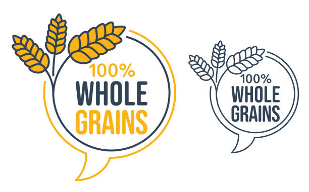 ilustraciones, imágenes clip art, dibujos animados e iconos de stock de whole grains - insignia decorativa para cereales - endosperm