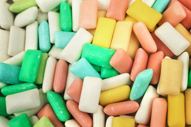 istock Different assortment of multicolored bubble gums background. 1447221510