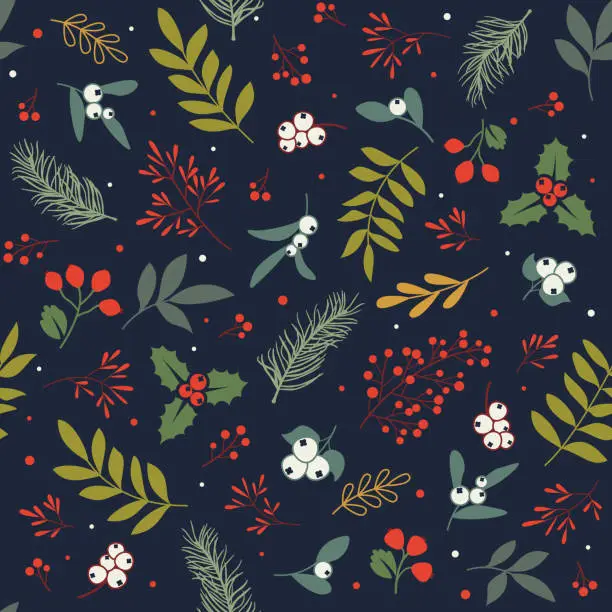 Vector illustration of Square seamless Christmas pattern on a dark background.