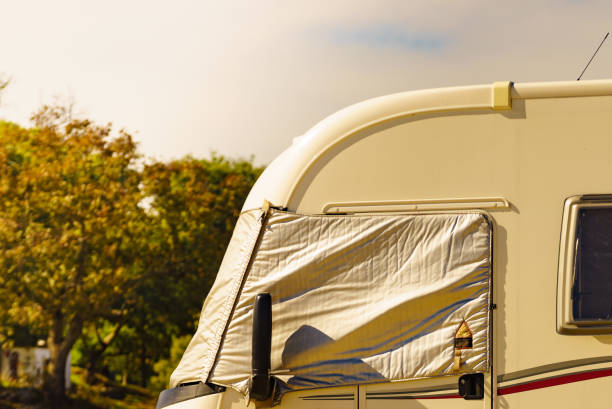 istock Caravan with thermal screen blind outdoors 1447223235