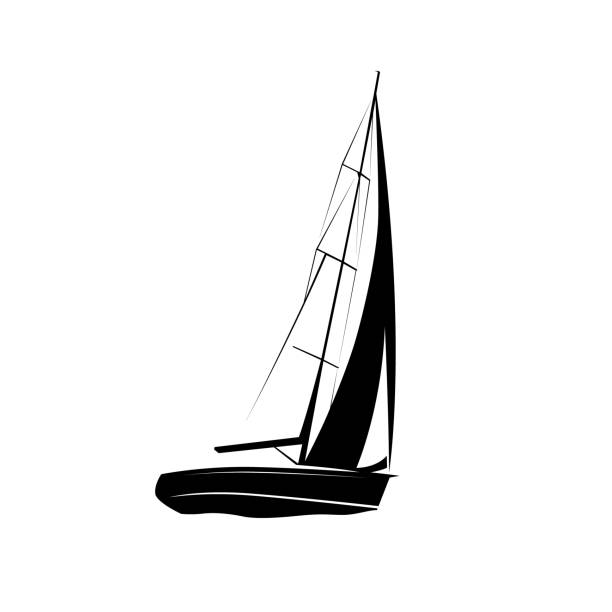 Yacht is sailing, isolated vector silhouette, ink drawing. Regatta vector art illustration