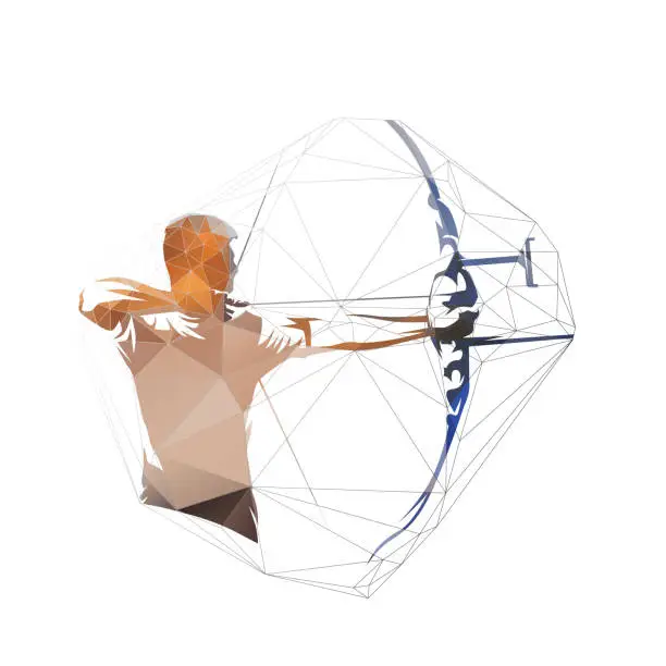 Vector illustration of Archery, male archer shooting bow, isolated low polygonal vector ilustration