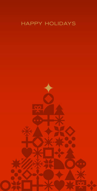 illustrazioni stock, clip art, cartoni animati e icone di tendenza di biglietto di auguri per le vacanze dell'albero di natale - vector excitement white red