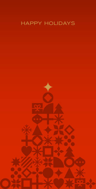 ilustrações de stock, clip art, desenhos animados e ícones de christmas tree holiday greeting card - vector excitement white red