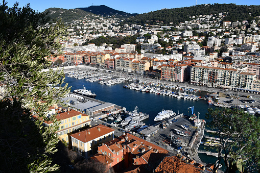 Nice, France - December 13, 2019: Port Lympia, seen from above.